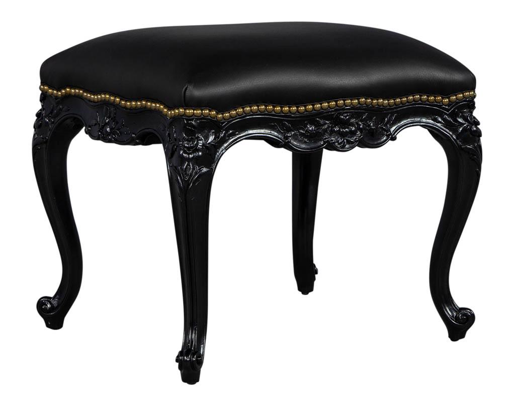 Louis XV Style Leather Nail Studded Stool Bench In New Condition In North York, ON