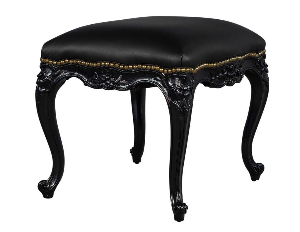 Contemporary Louis XV Style Leather Nail Studded Stool Bench
