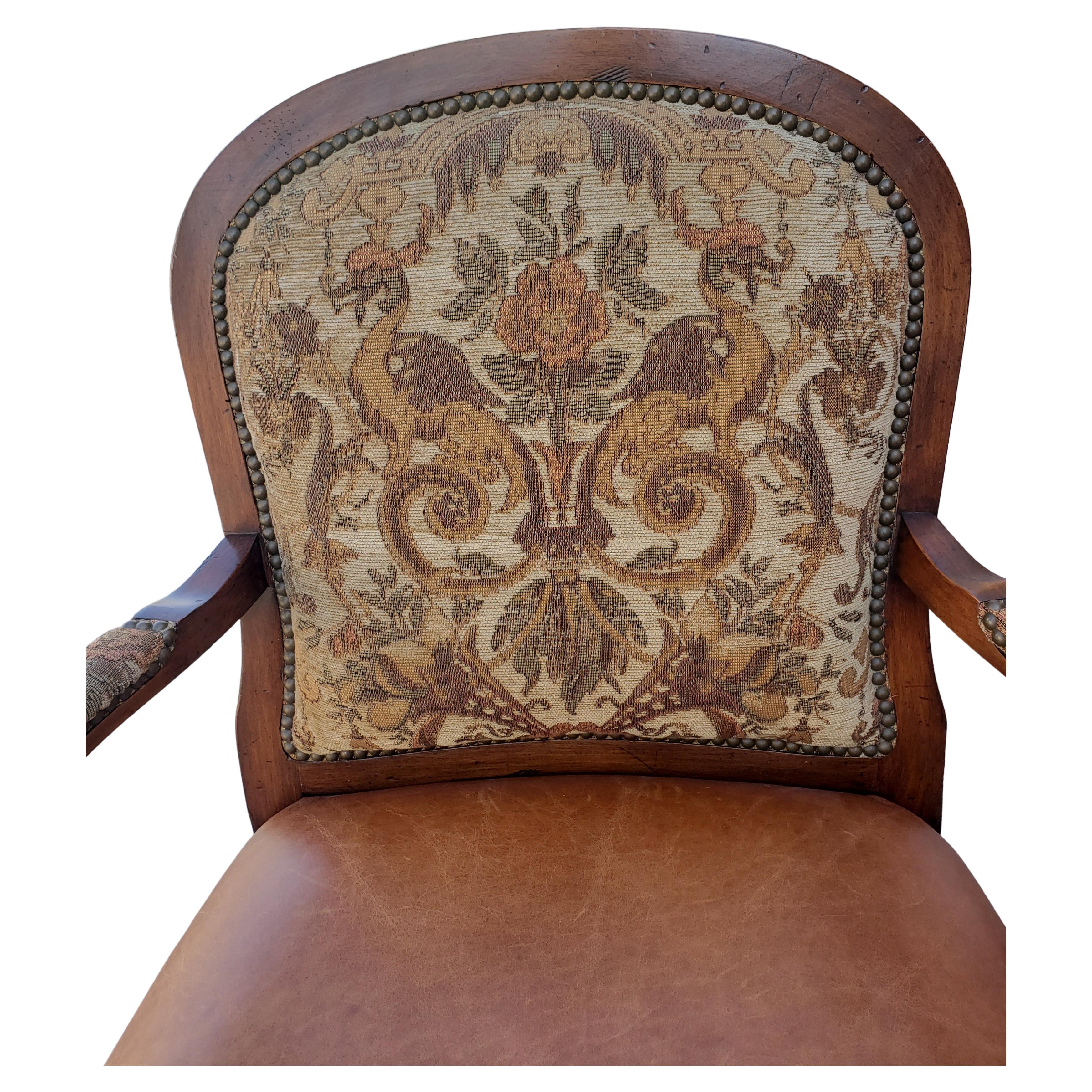 American Louis XV Style Leather Seat Upholstered Back with Nail Trim