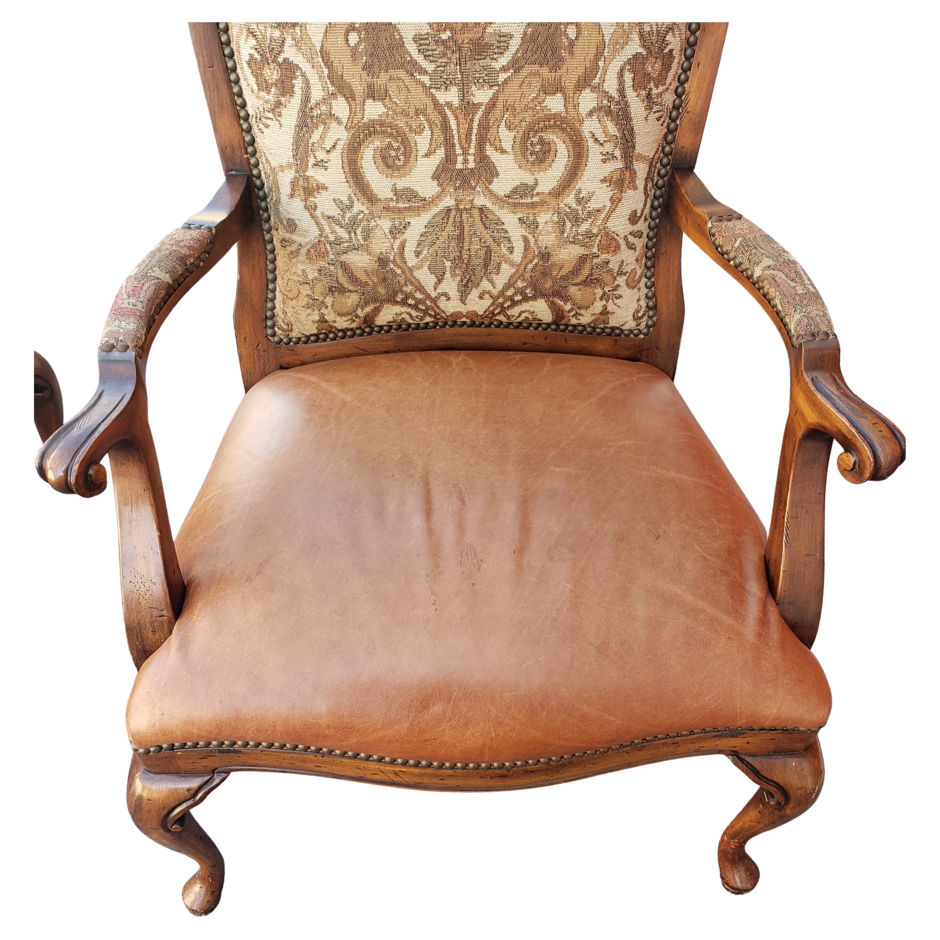 Woodwork Louis XV Style Leather Seat Upholstered Back with Nail Trim