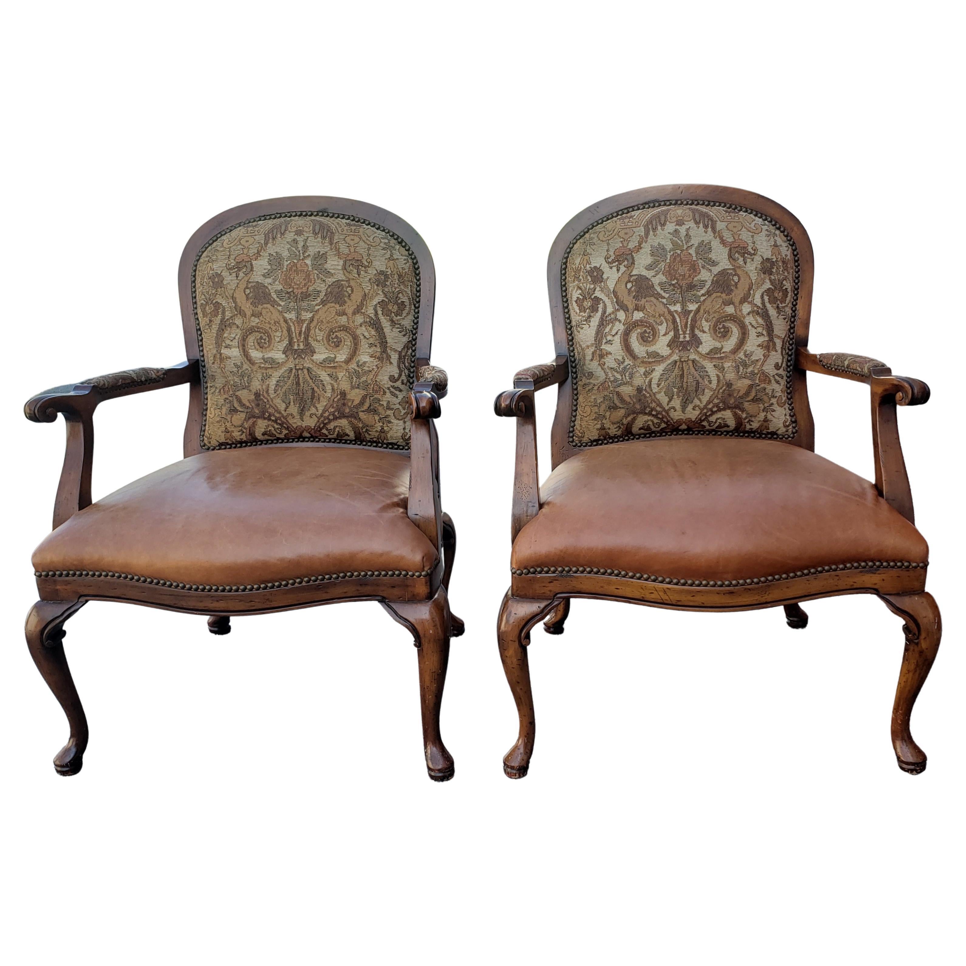Louis XV Style Leather Seat Upholstered Back with Nail Trim 1