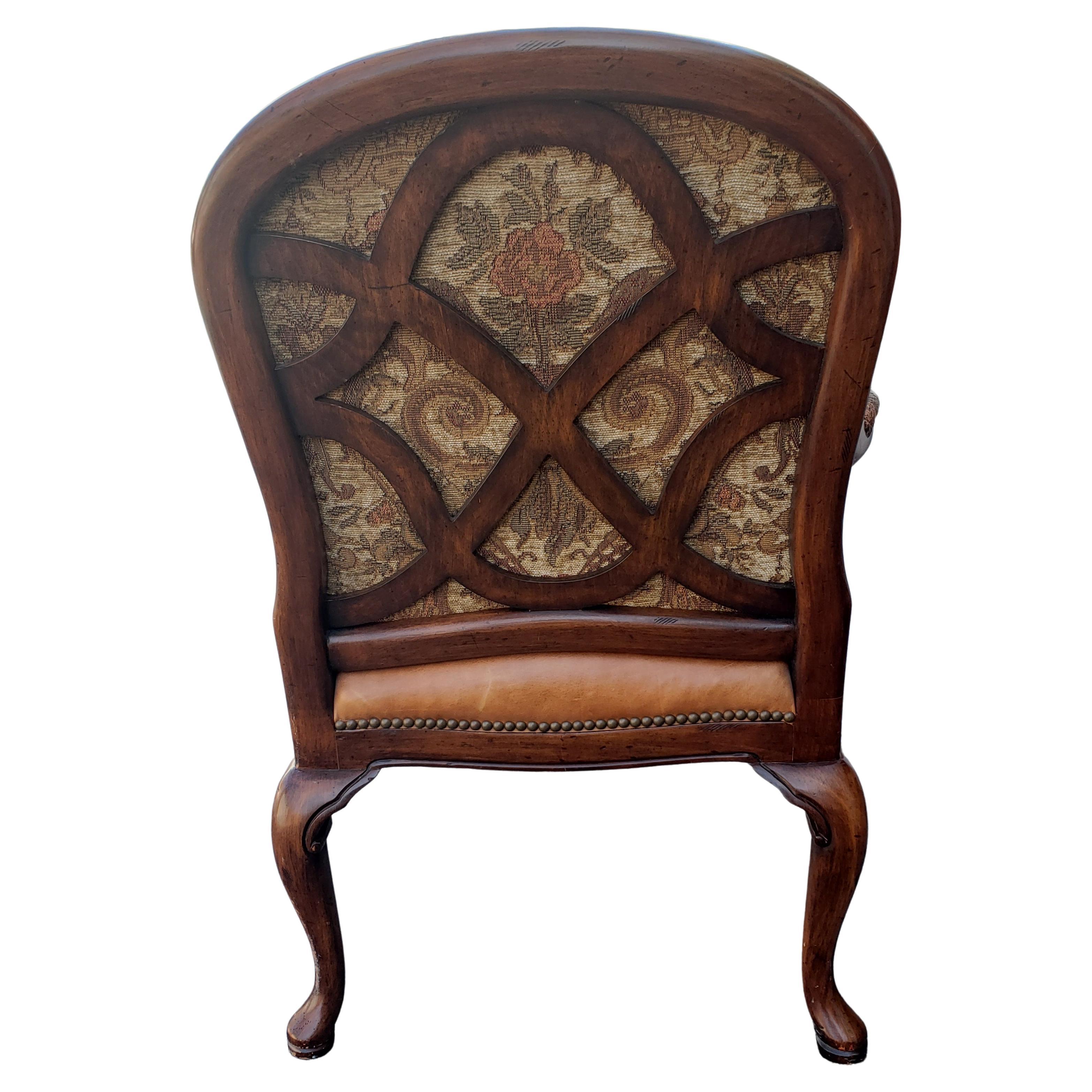 Louis XV Style Leather Seat Upholstered Back with Nail Trim 3