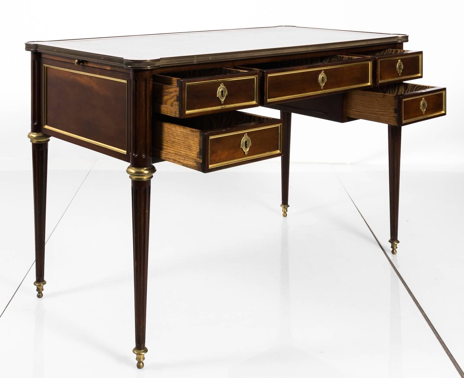Brass Louis XV Style Leather Top Partner's Desk