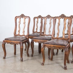 Louis XV Style Leather Upholstered Dining Chairs, Set of Eight