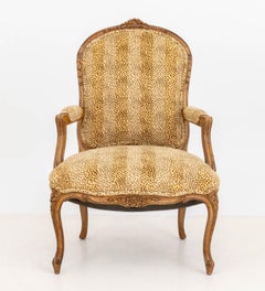 Louis XV Style Leopard Print Upholstered Walnut Fauteuil