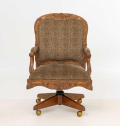 Louis XV Style Leopard Print Walnut Swivel Chair