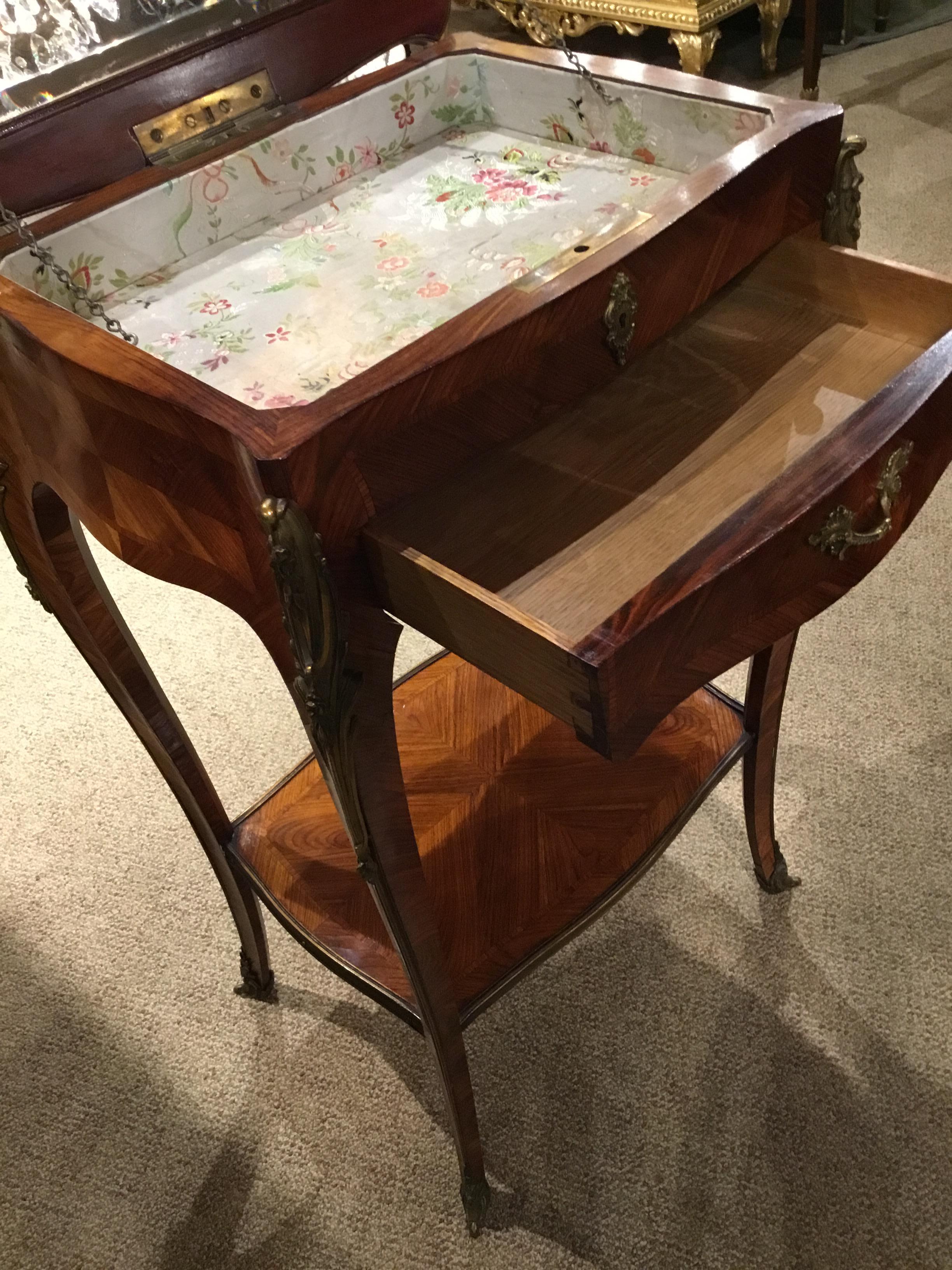 19th Century Louis XV Style Lift Top Vanity Table in Mahogany with Bronze Mounts