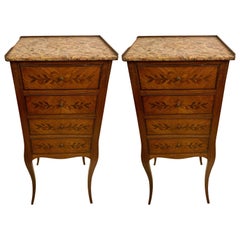 Antique Louis XV Style Lingerie Chests or Pedestals, Floral Inlaid with Four Drawers