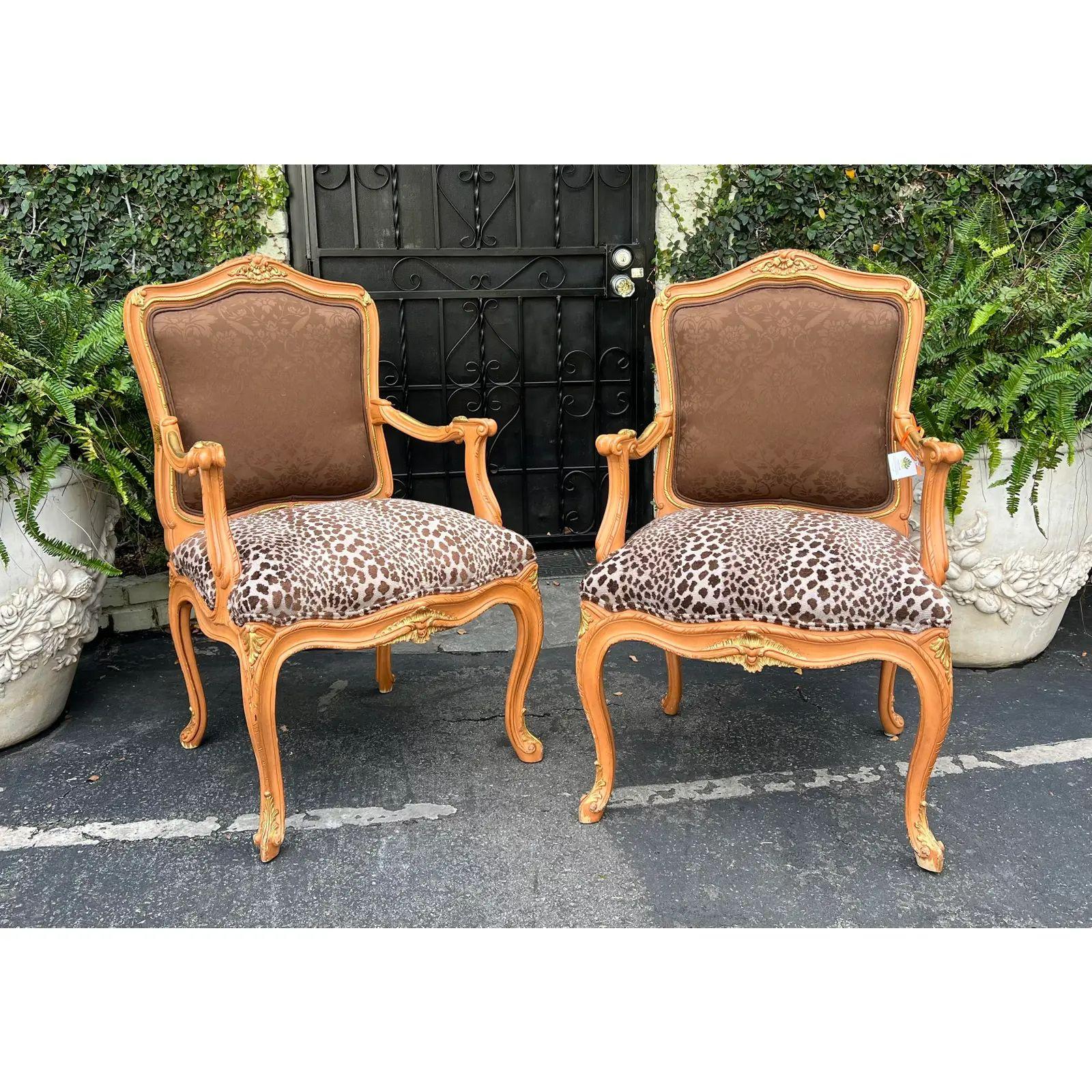 Upholstery Louis XV Style Louis Mittman Fauteuil Arm Chairs, 2010s For Sale