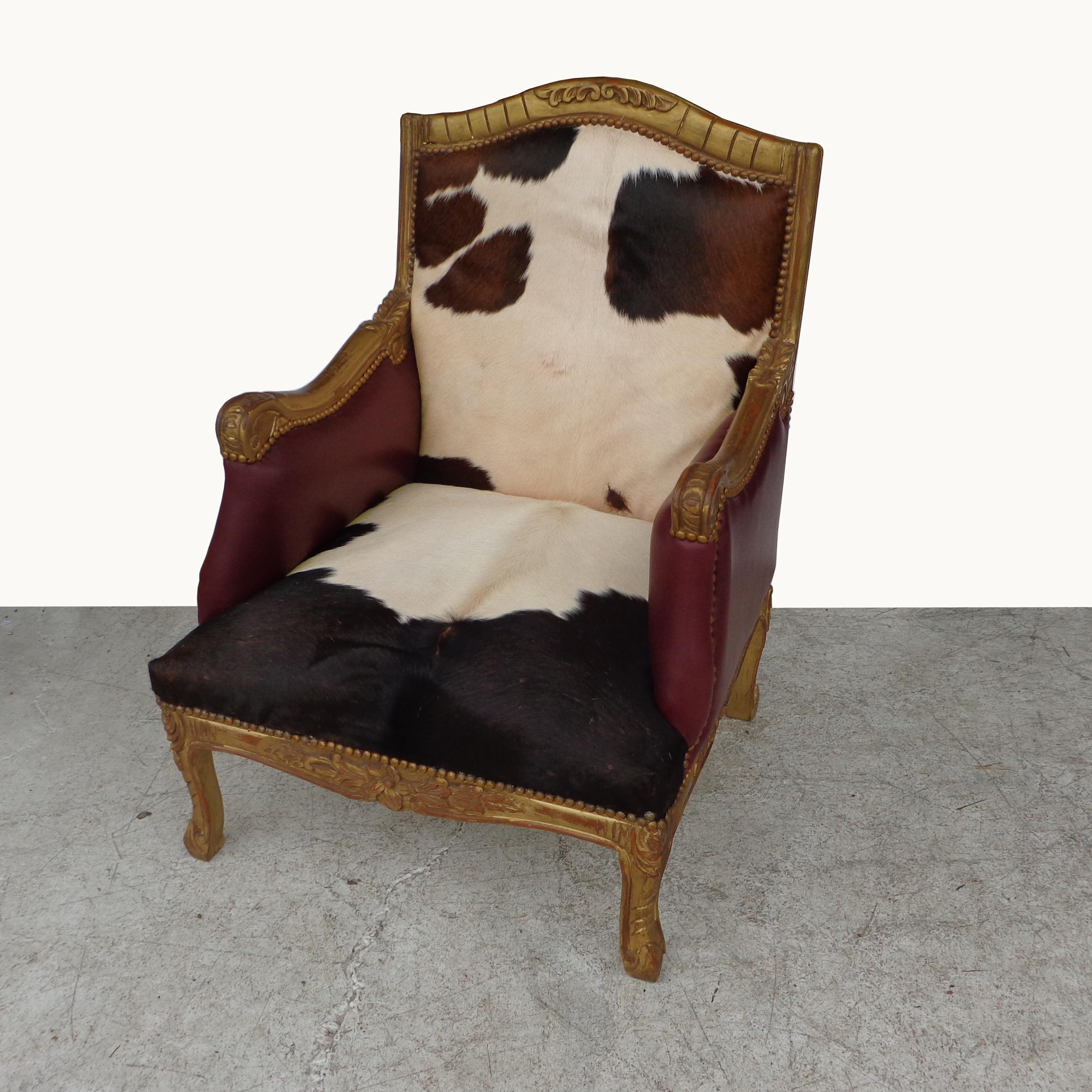 Contemporary Louis XV Style Lounge Chair in Cowhide For Sale