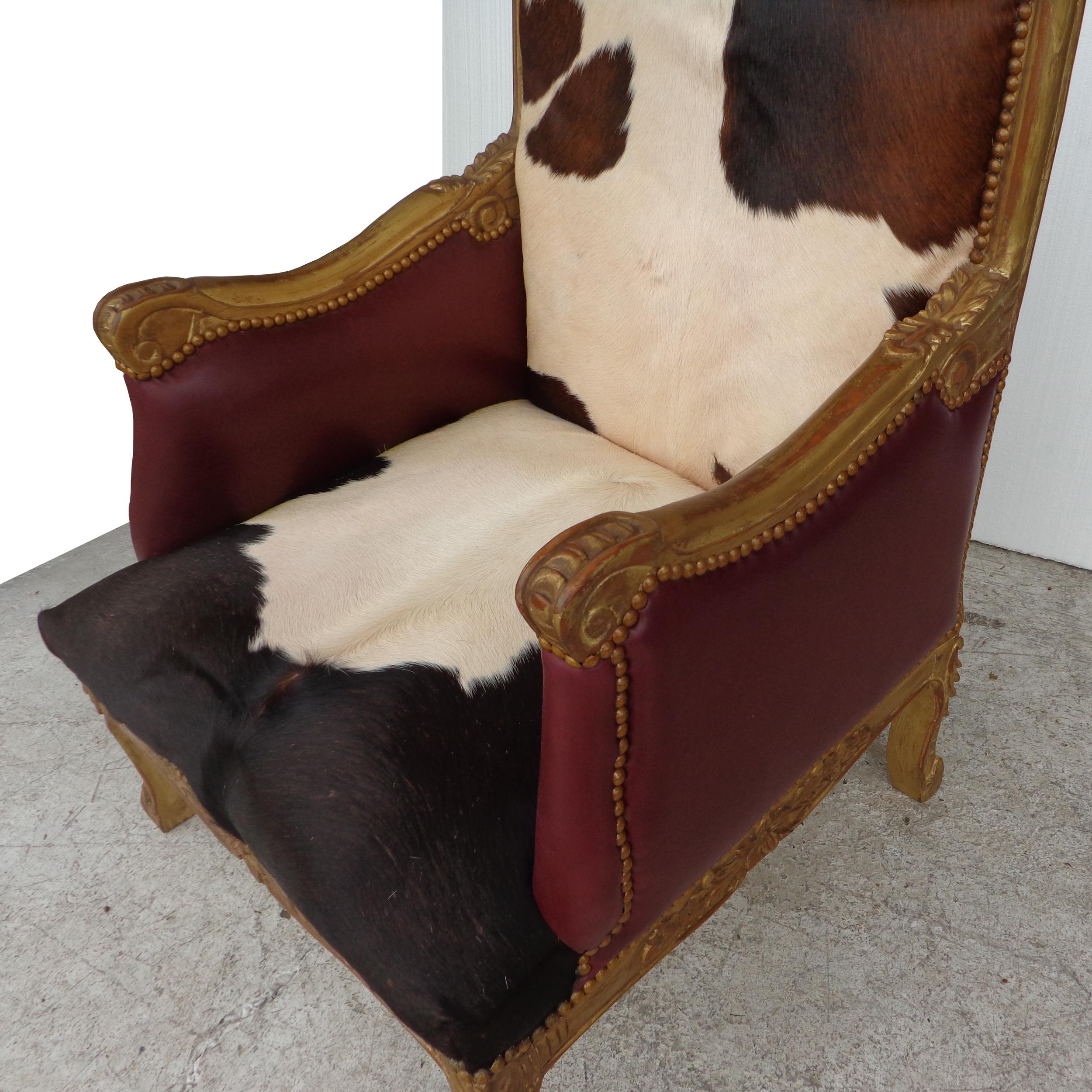 Louis XV Style Lounge Chair in Cowhide For Sale 2
