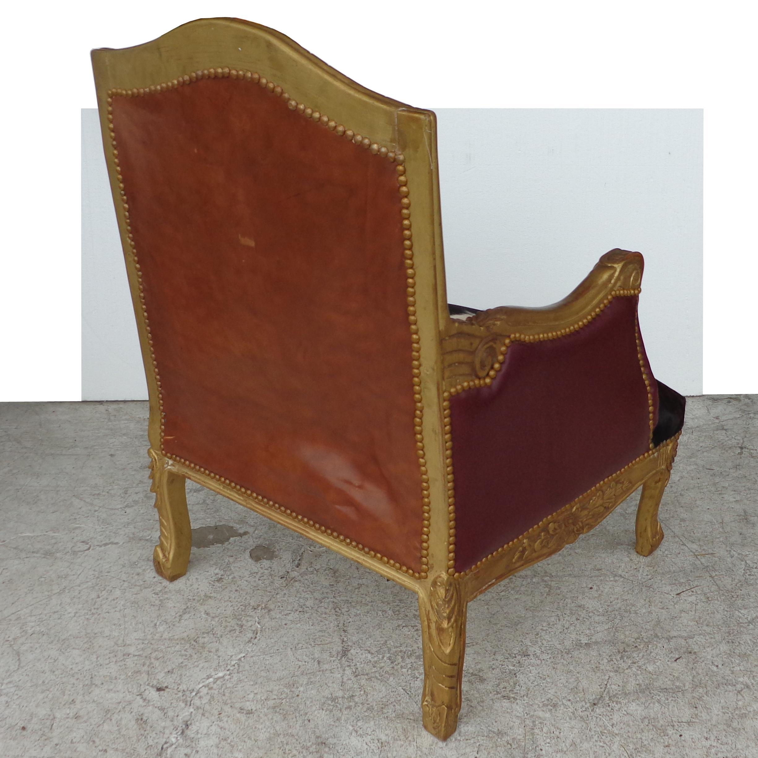 Louis XV Style Lounge Chair in Cowhide For Sale 3