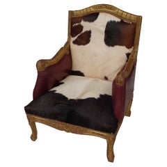Used Louis XV Style Lounge Chair in Cowhide