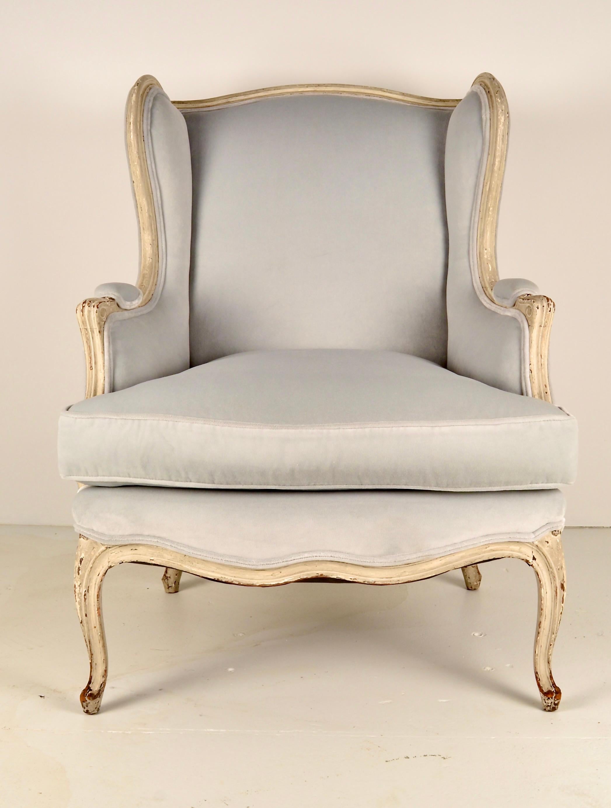 French Louis XV Style Lounge Chair, New Upholstery, France, c 1920s  For Sale