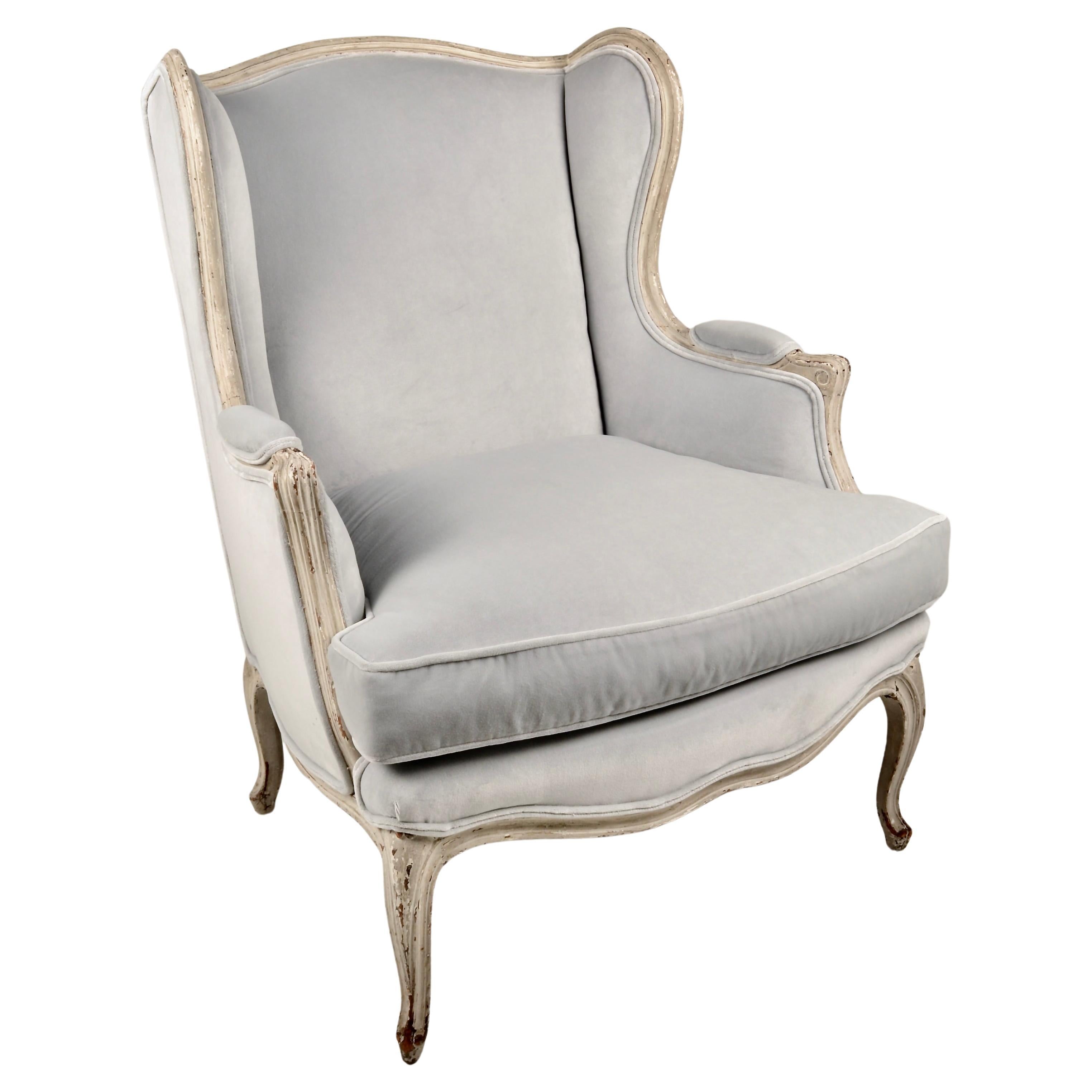 Louis XV Style Lounge Chair, New Upholstery, France, c 1920s For Sale