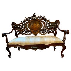 Antique Louis XV-Style Love Seat, 19th Century, Carved with Vernis Martin Cameo