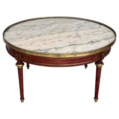 Louis XV Style Mahogany and Marble-Top Round Coffee Table with Bronze Mounts