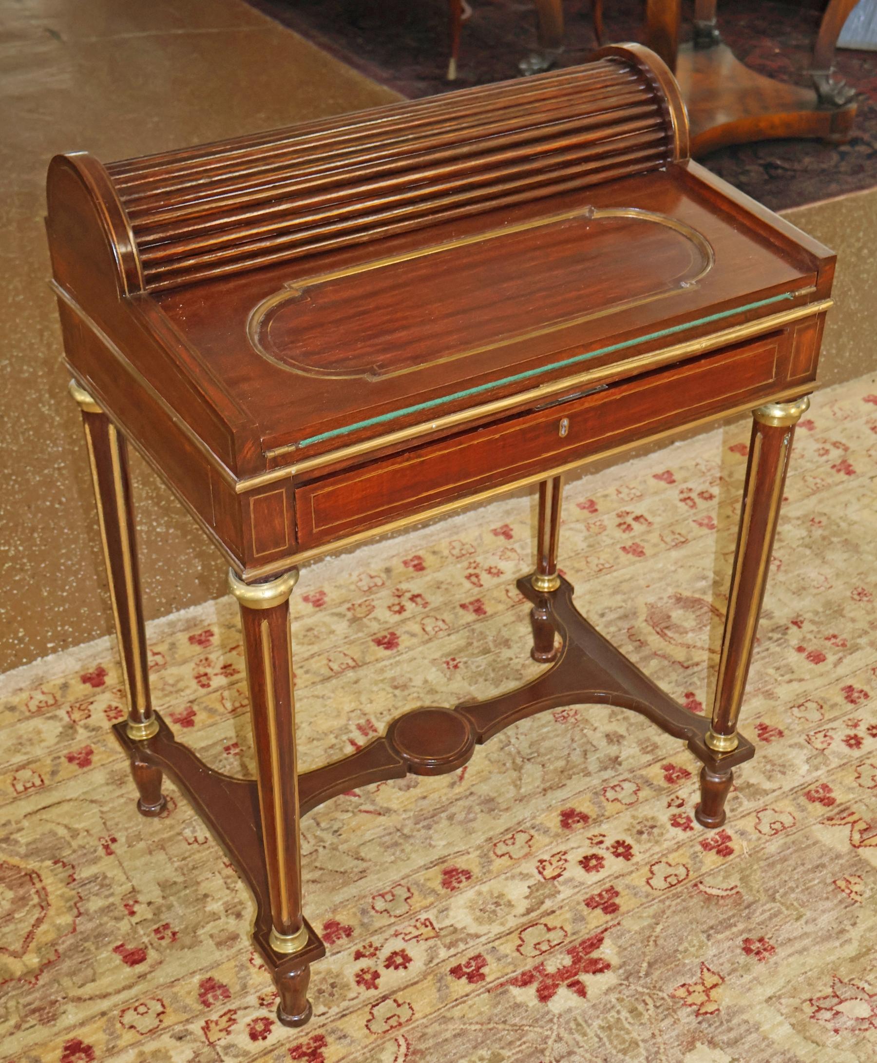 French Louis XV Style Mahogany Cylinder Desk Ladies Desk Manner of Sormani / Kreiger For Sale