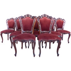 Louis XV Style Mahogany Dining Chairs with Carved Pierced Backs, Set of 10