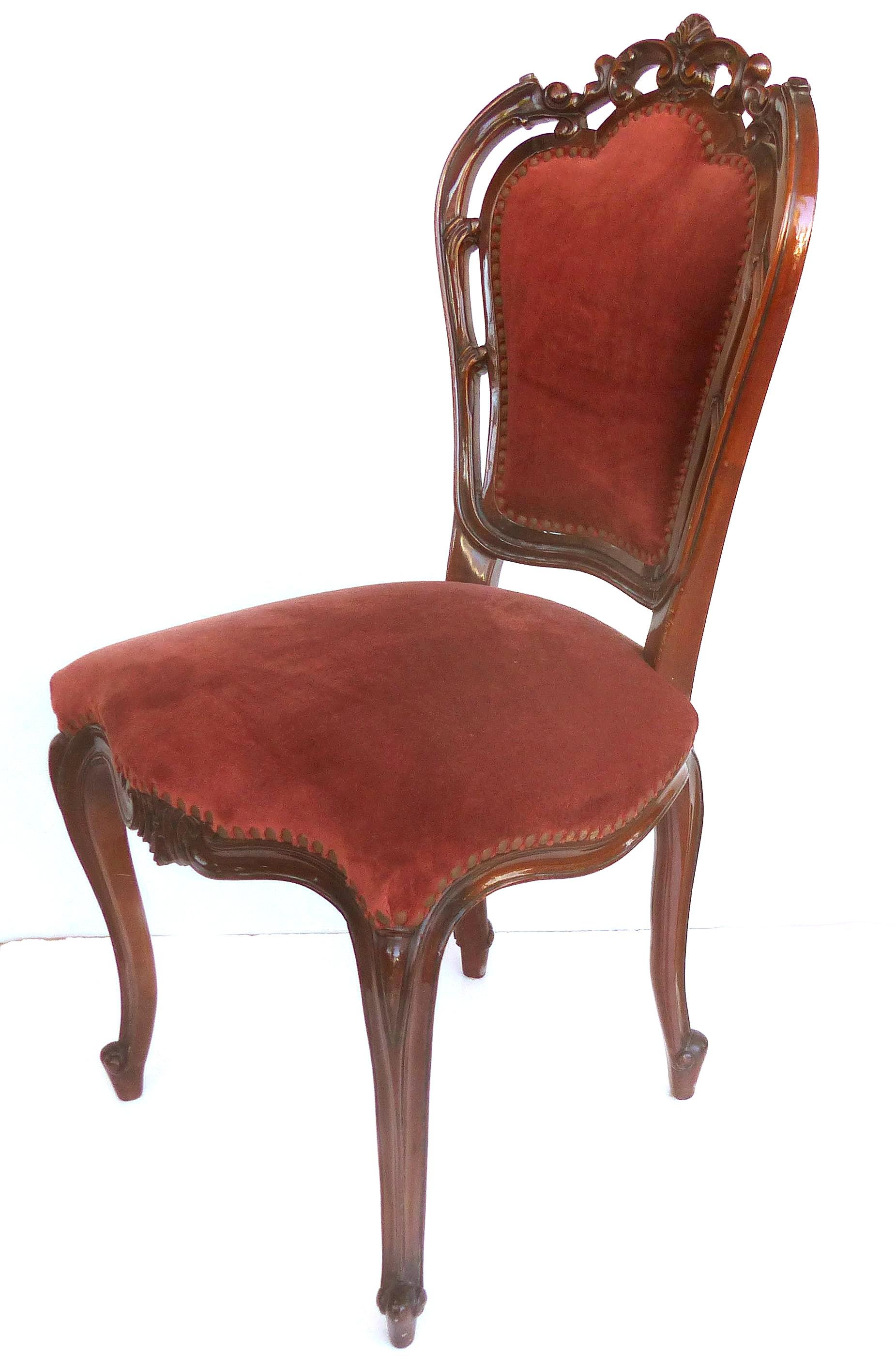 Louis XV Style Mahogany Dining Chairs with Carved Pierced Backs, Set of Six In Fair Condition In Miami, FL