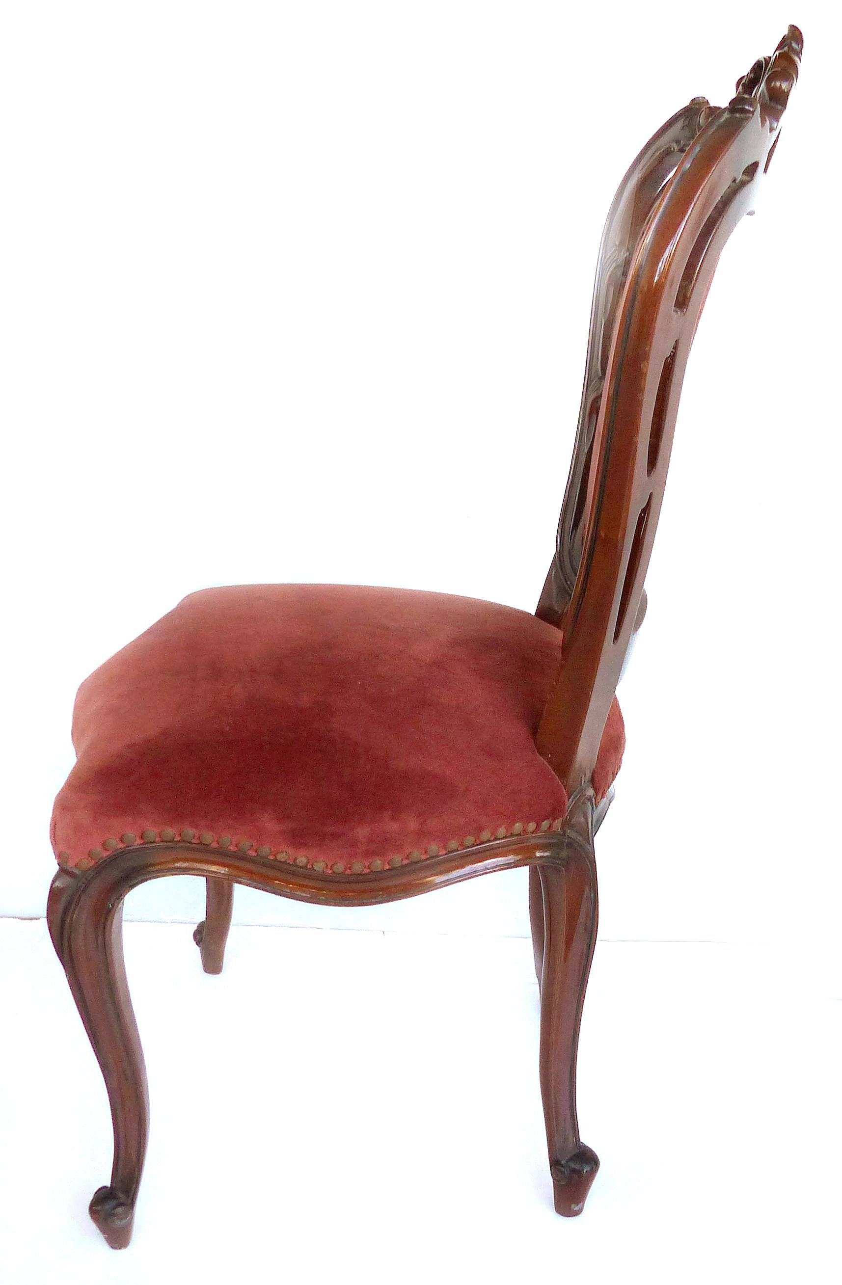 20th Century Louis XV Style Mahogany Dining Chairs with Carved Pierced Backs, Set of Six