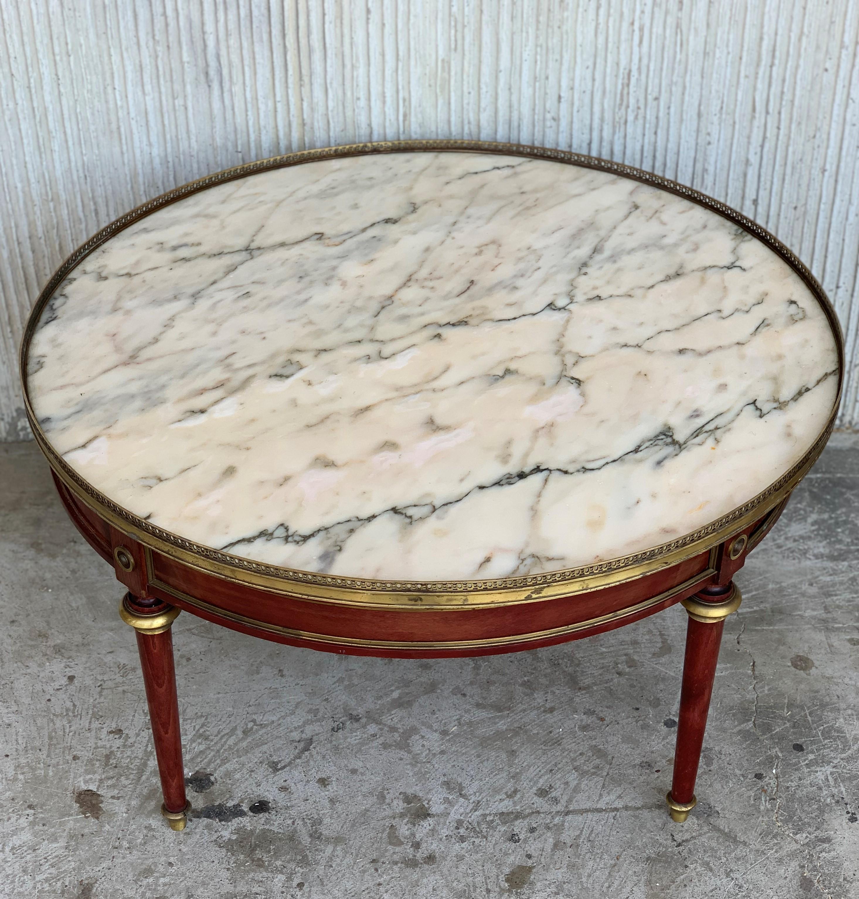 Spanish Louis XV Style Mahogany and Marble-Top Round Coffee Table with Bronze Mounts