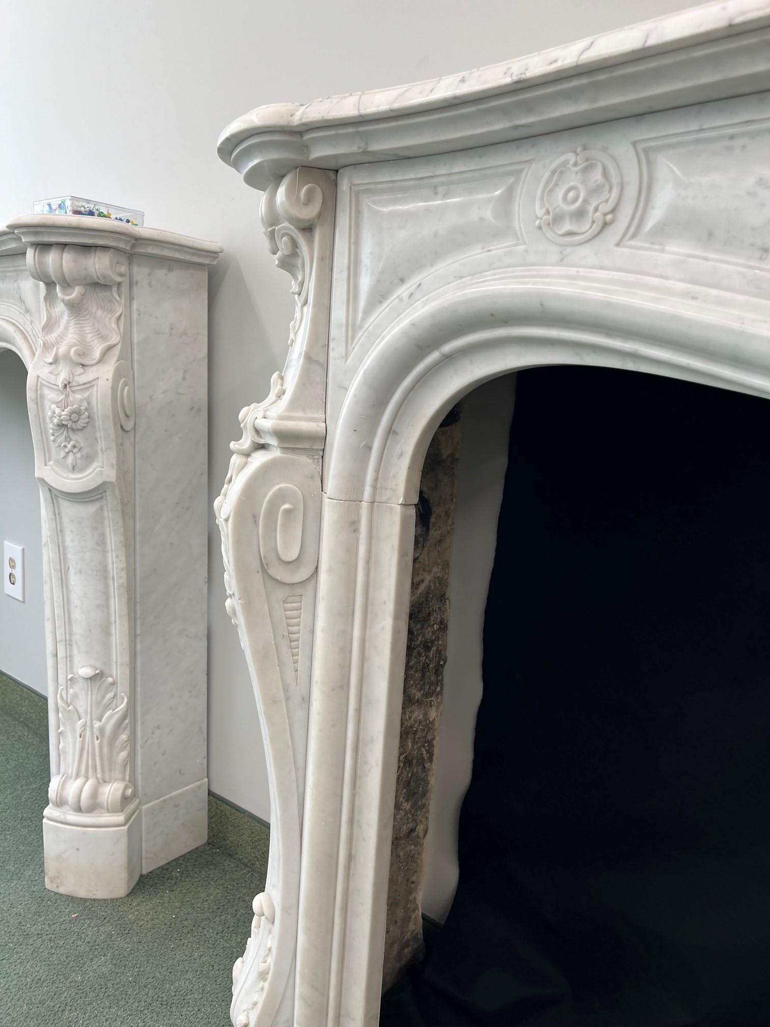 18th Century and Earlier Louis XV Style Mantel in Carrara Marble 