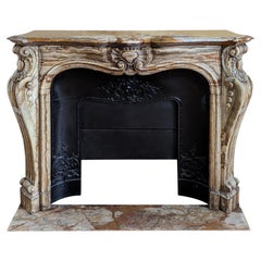 Louis XV Style Hand-Carved Onyx Mantel with Cast Iron Insert, 1880