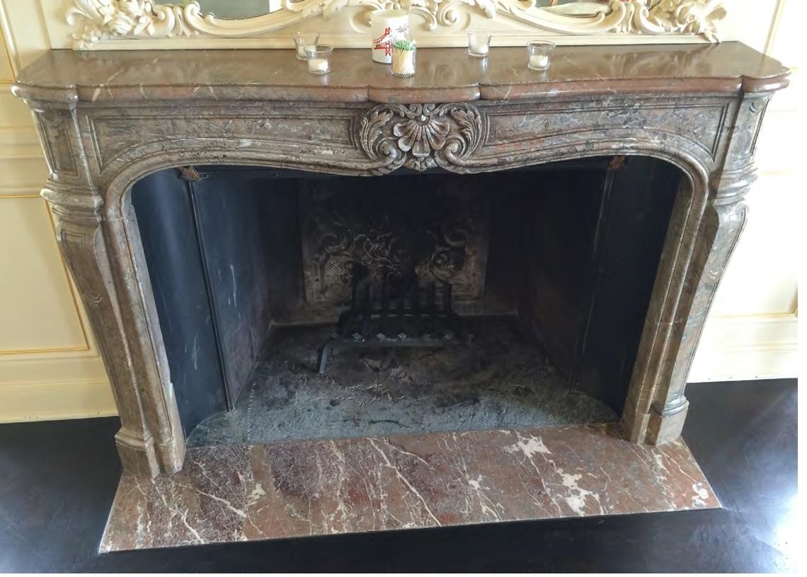 Hand-Crafted Louis XV Style Mantel in St. Anne Des Pyrenees Marble