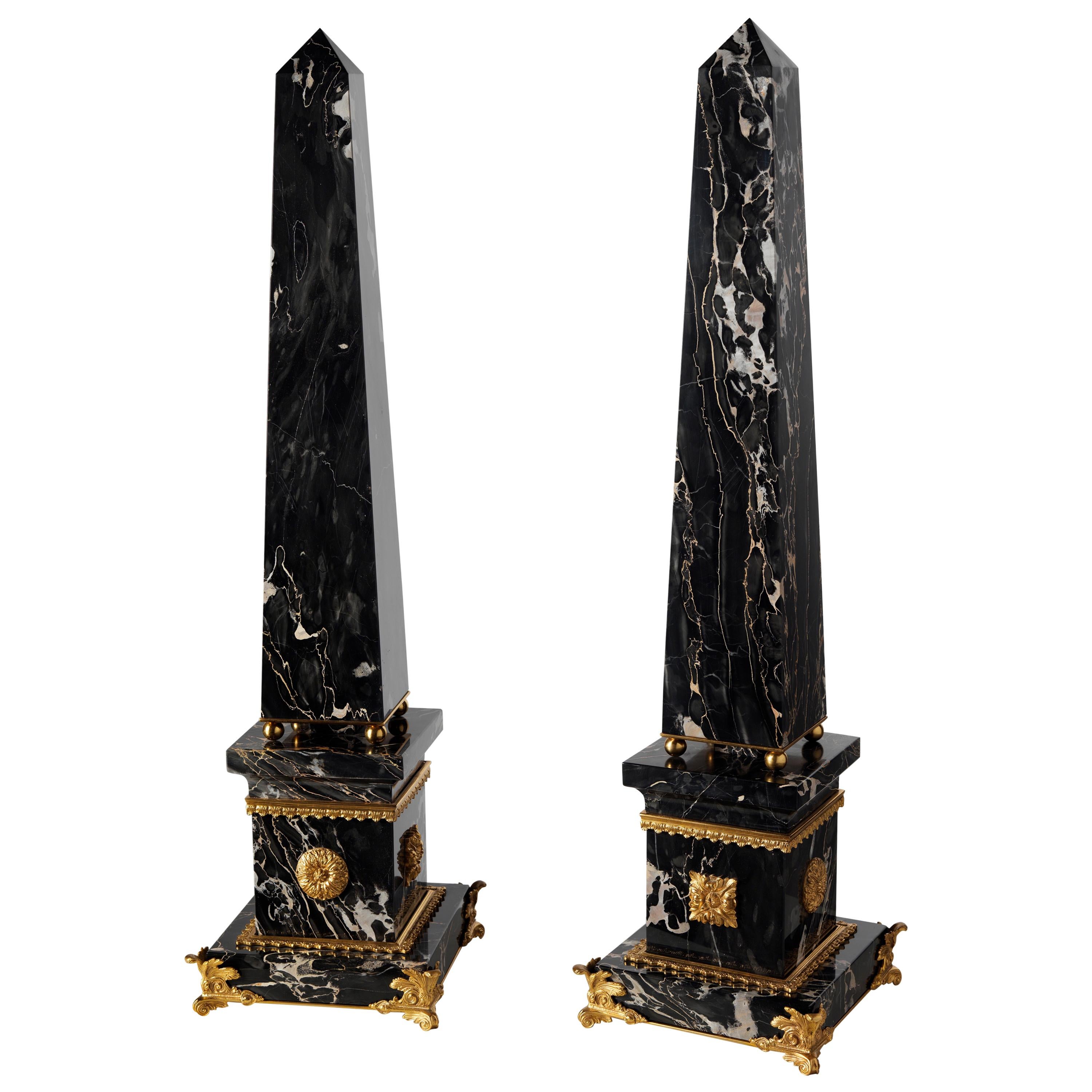 Louis XV Style Marble and Gilt Bronze Set of Obelisks by Gherardo Degli Albizzi