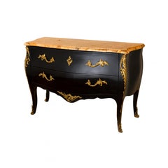 Louis XV Style Marble Black Lacquer Commode, 19th Century