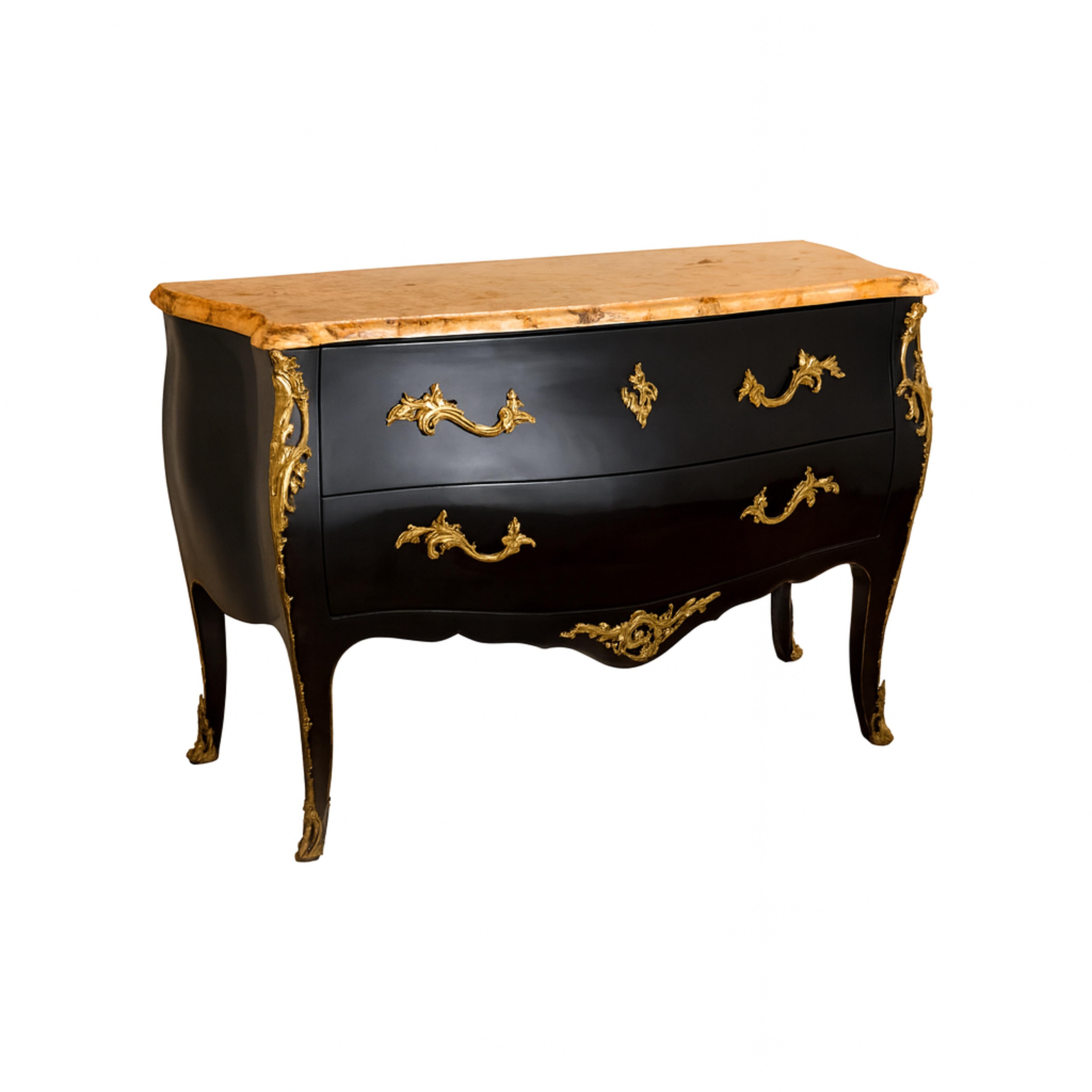 Francese Commode in stile Luigi XV in marmo e lacca nera, XIX secolo in vendita