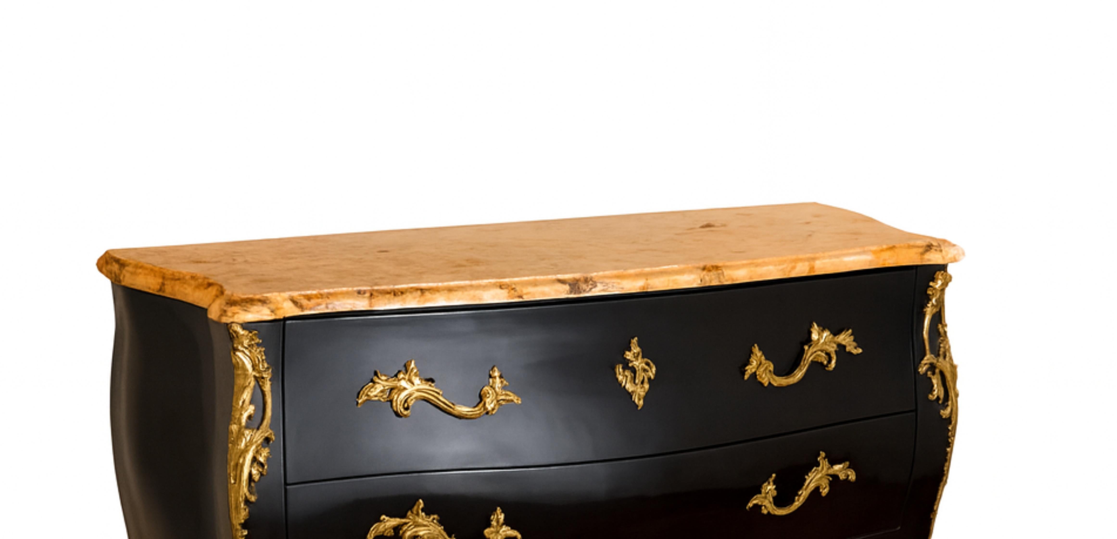 Commode in stile Luigi XV in marmo e lacca nera, XIX secolo in vendita 1