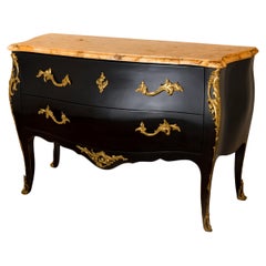 Louis XV Style Marble Black Lacquer Commode, 19th Century