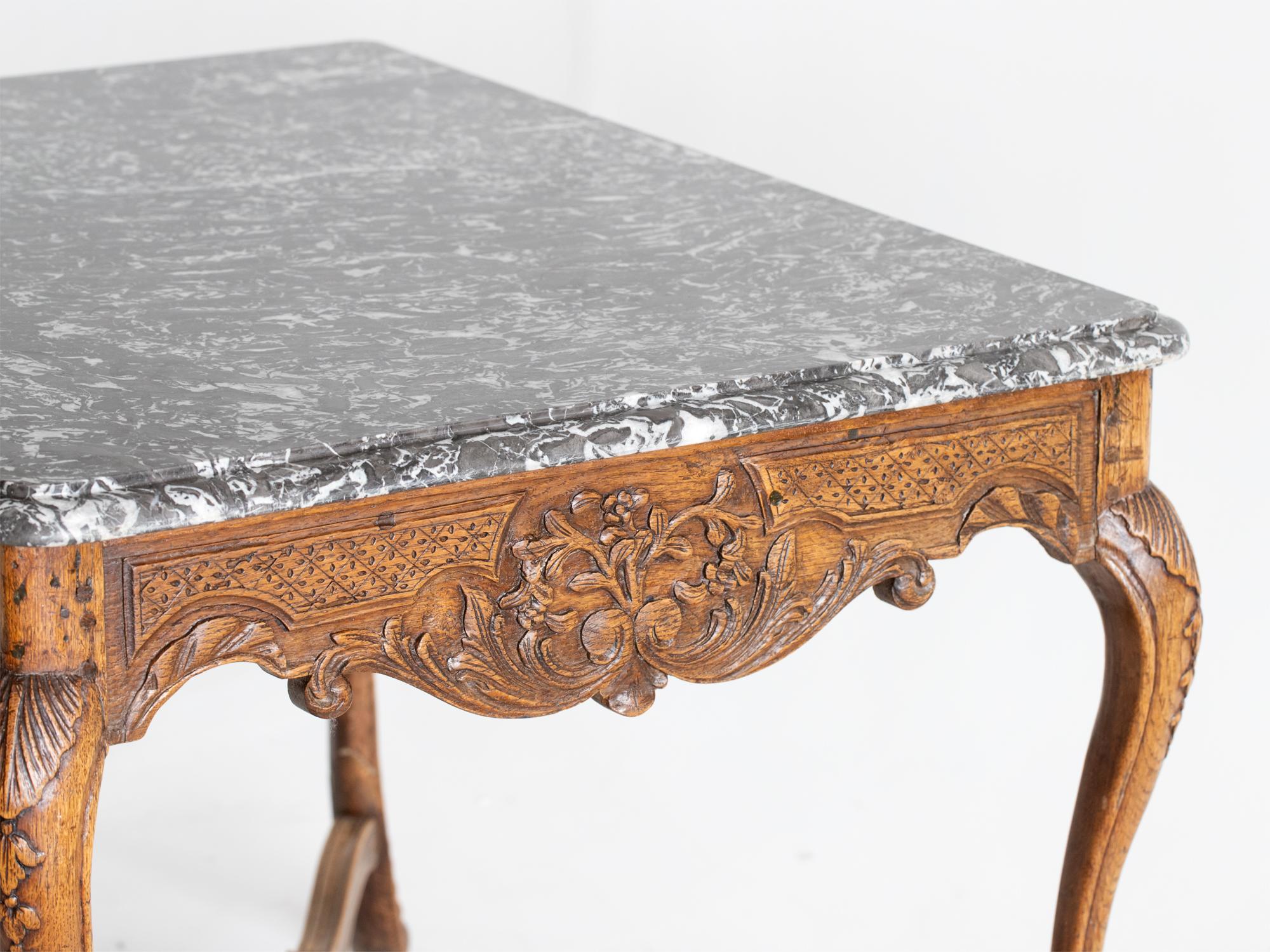 French Louis XV Style Marble & Oak Centre Table For Sale