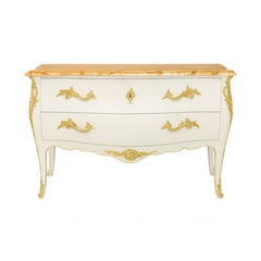Louis XV Style Marble Off White Lacquer Commode, 19th Century