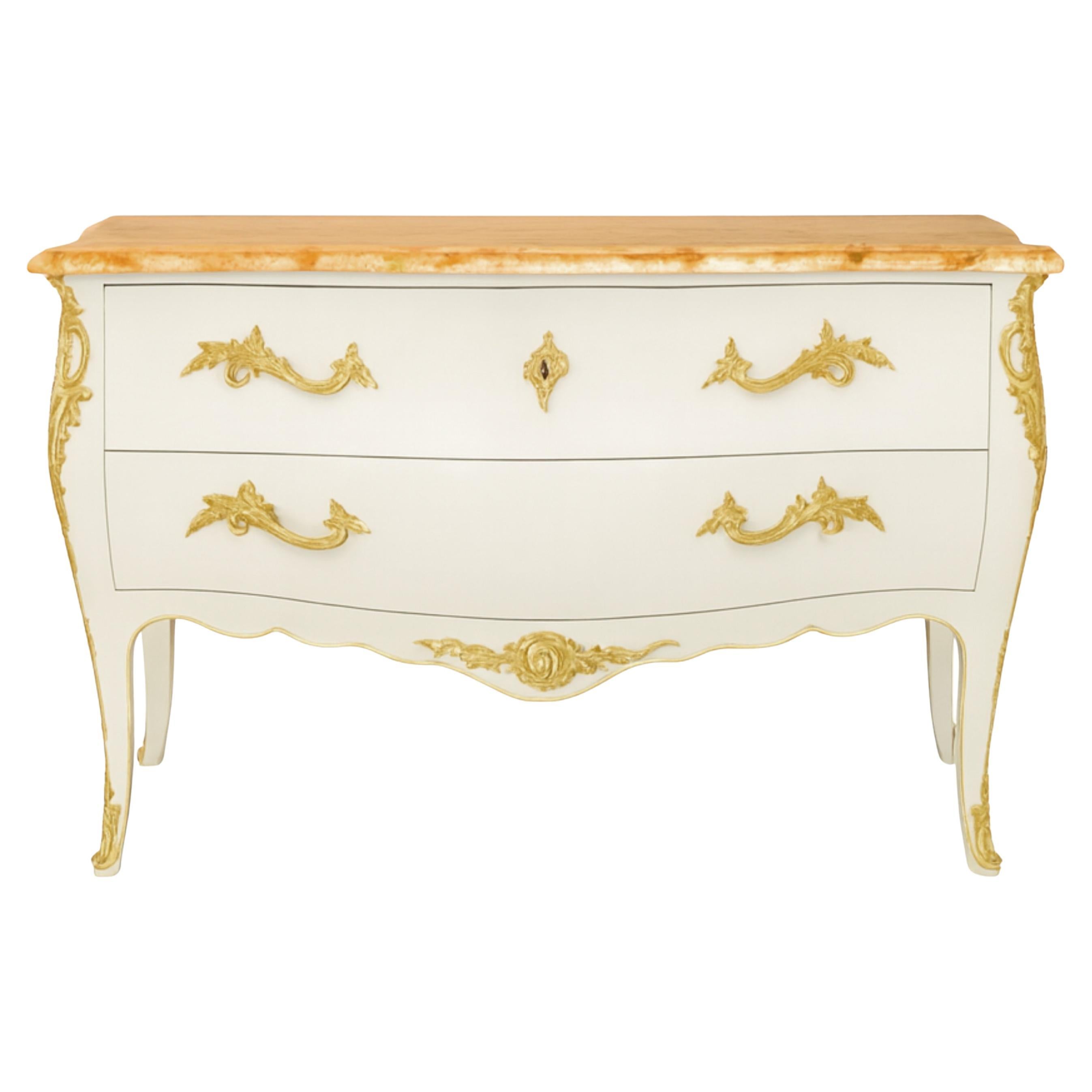 Louis XV Style Marble Off White Lacquer Commode, 19th Century