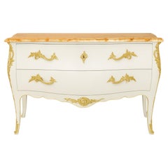Louis XV Style Marble Off White Lacquer Commode, 19th Century