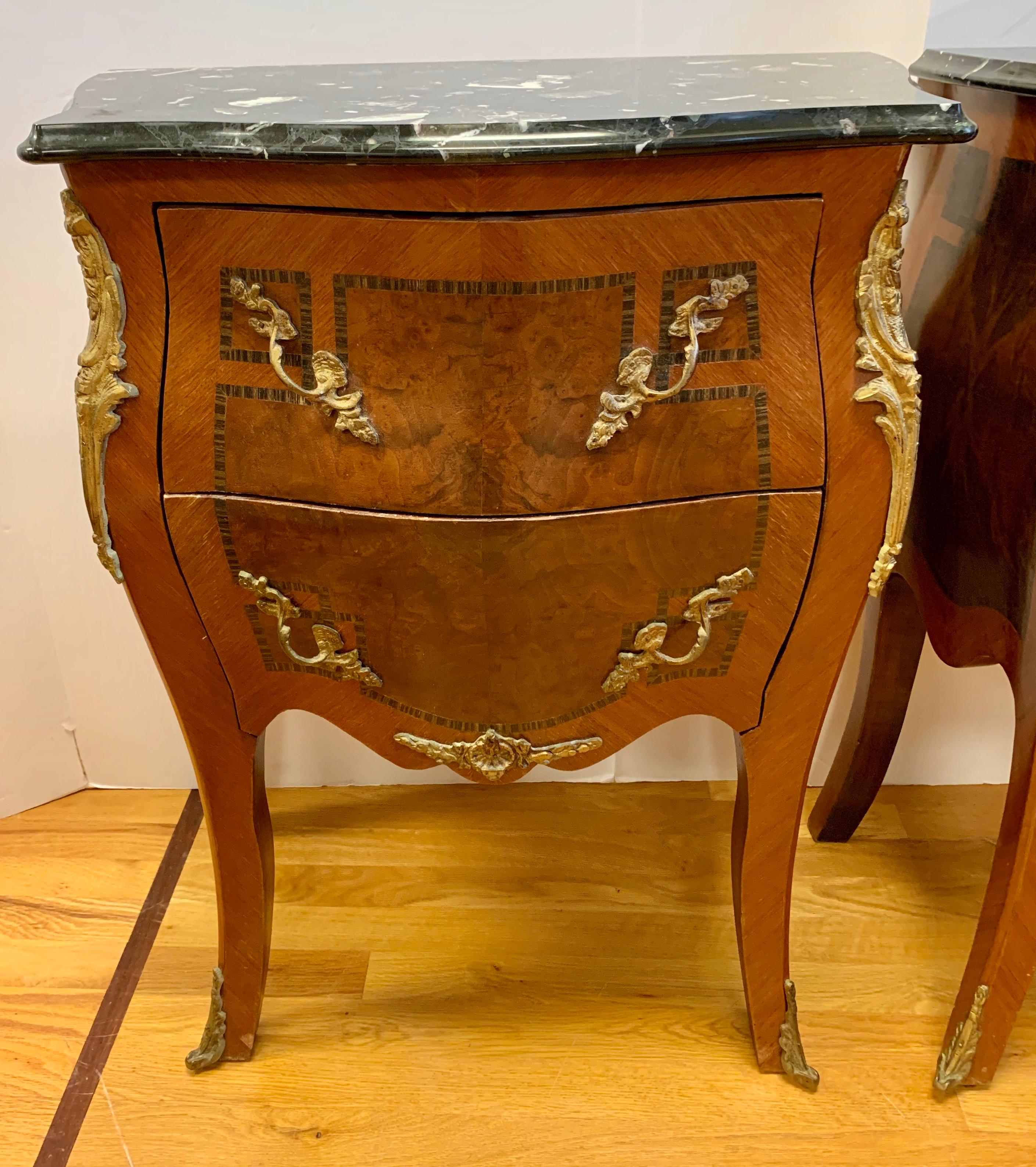20th Century Louis XV Style Marble-Top and Bronze Ormolu Chests, Nightstands