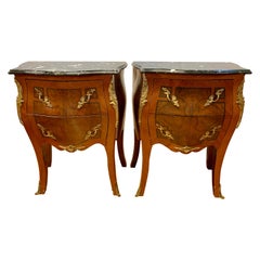 Louis XV Style Marble-Top and Bronze Ormolu Chests, Nightstands