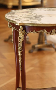 Louis XV Stil Marmorplatte Bronze montiert Mahagoni Beistelltisch