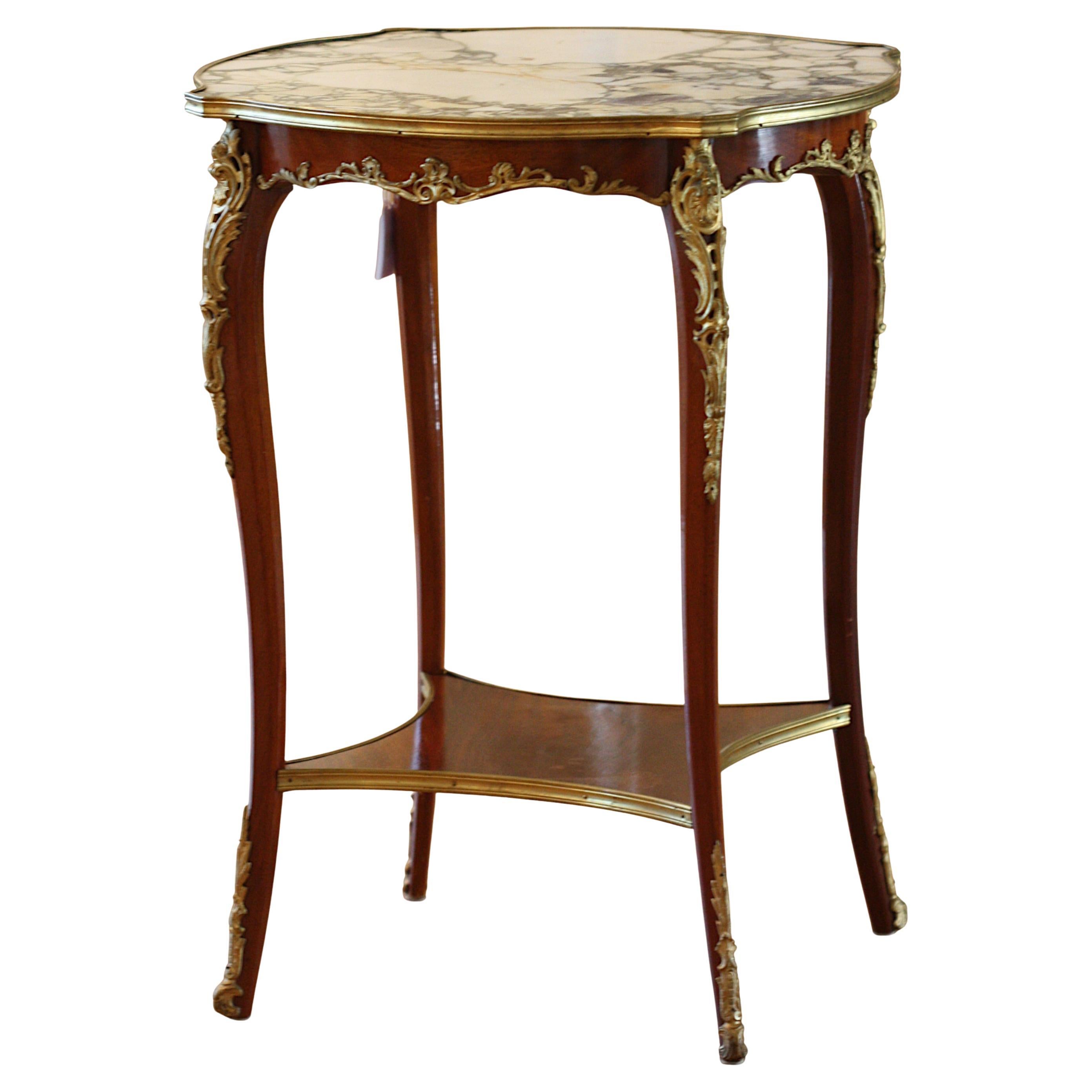 Louis XV Stil Marmorplatte Bronze montiert Mahagoni Beistelltisch
