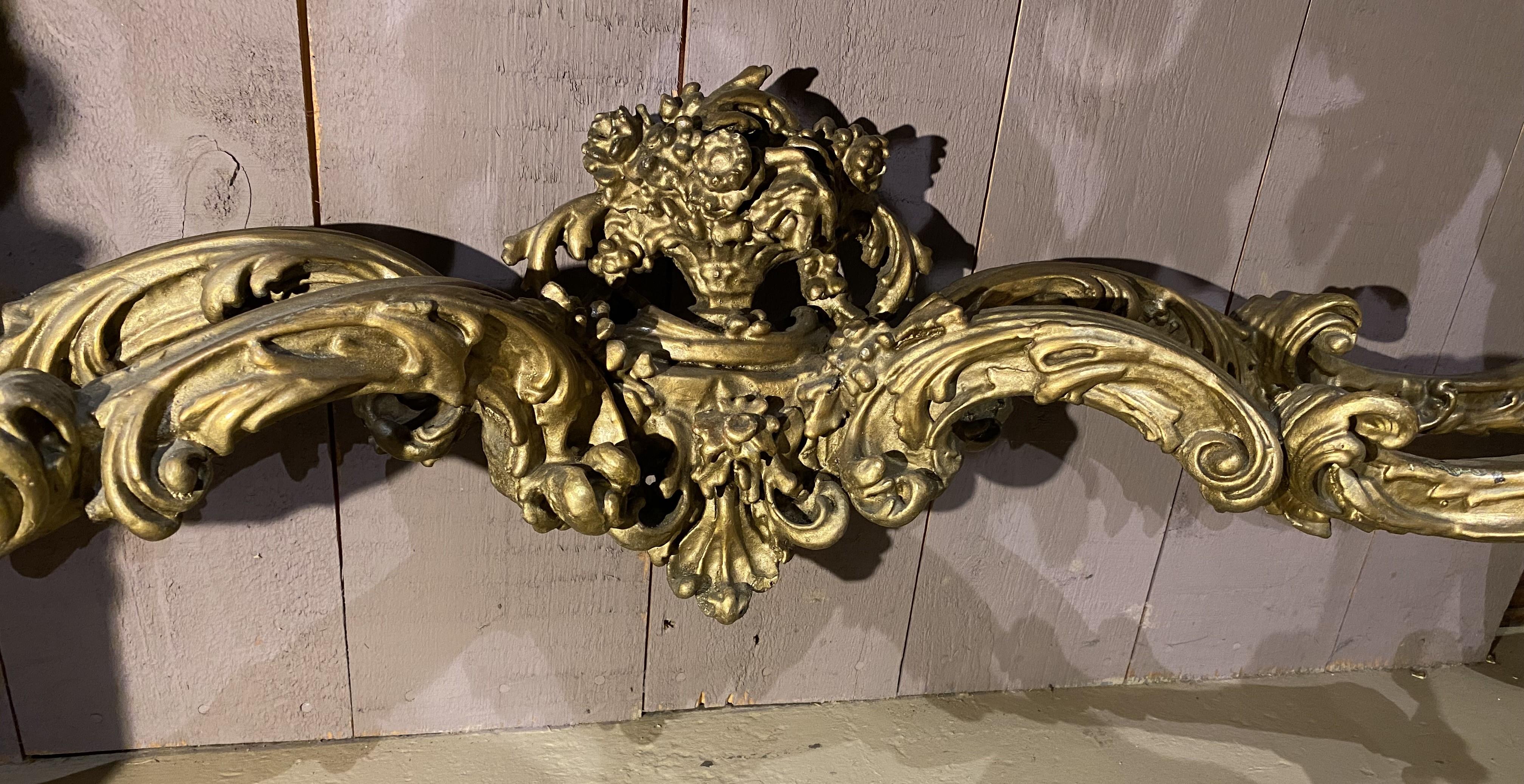 Louis XV Style Marble Top Carved Giltwood Console w/ Cherub & Figural Decoration For Sale 8