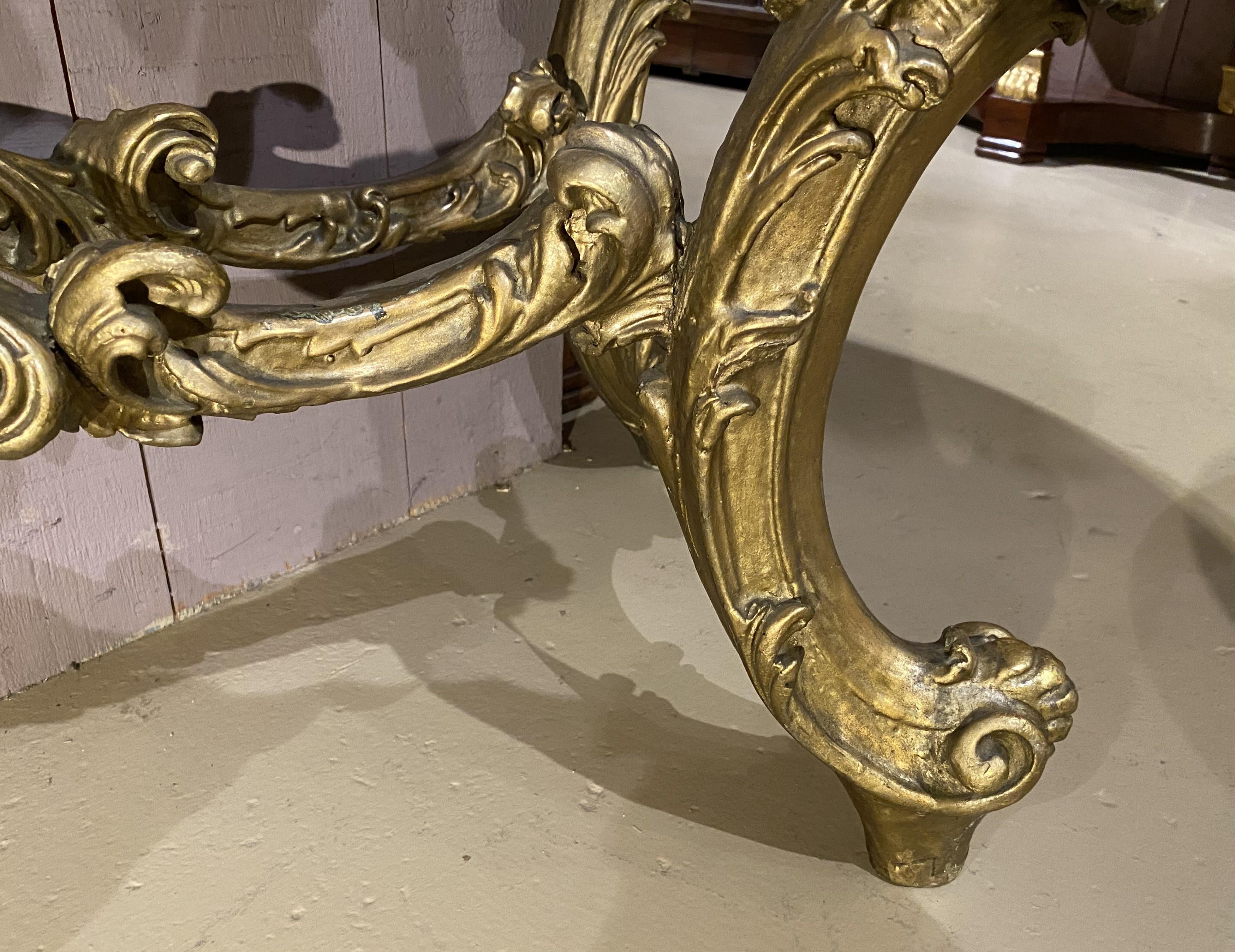 Louis XV Style Marble Top Carved Giltwood Console w/ Cherub & Figural Decoration For Sale 9
