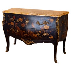 Louis XV Style Marble Top Chinese Lacquered Commode
