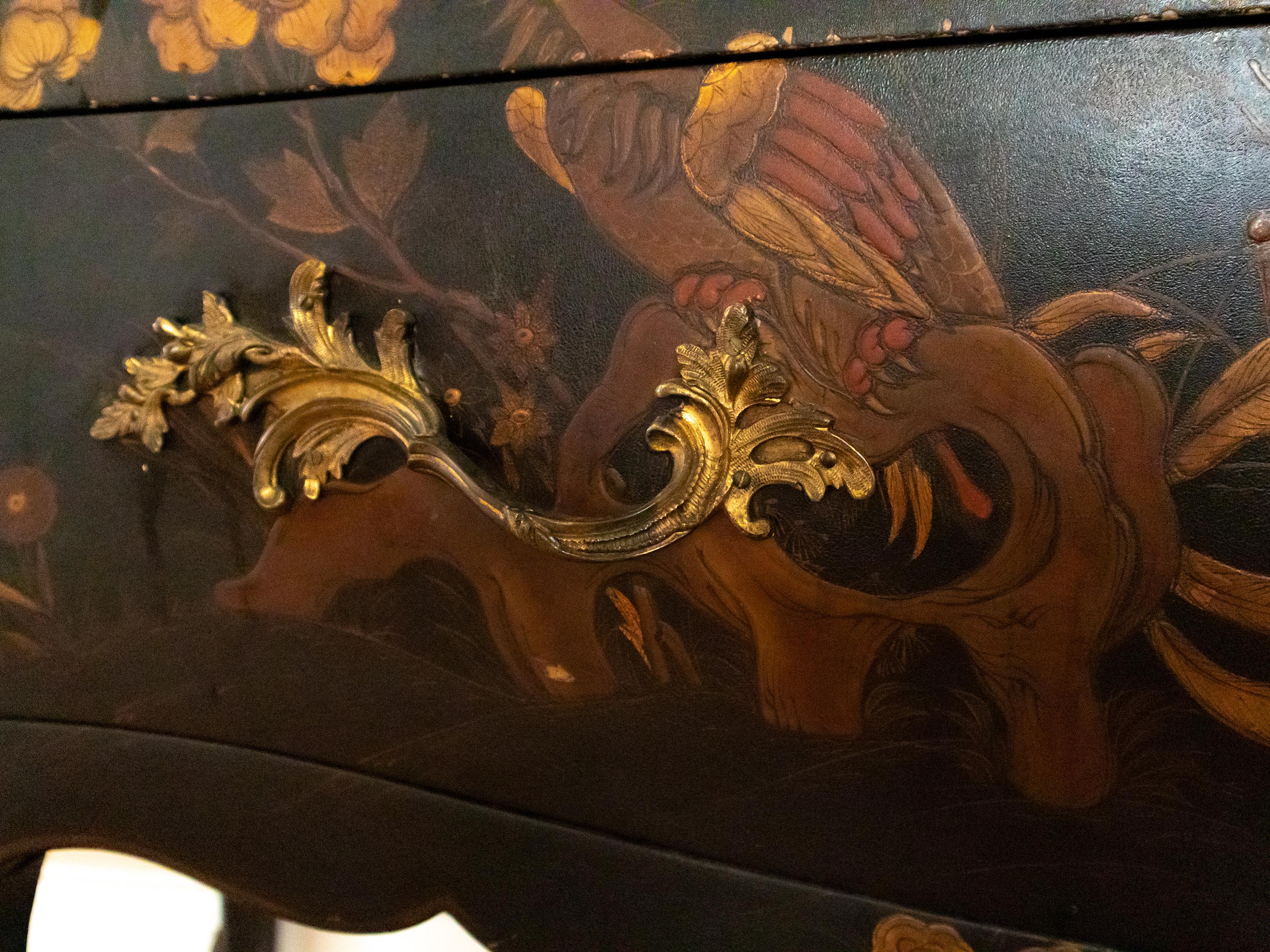 19th Century Louis XV Style Marble Top Chinese Lacquered Stamped Commode For Sale