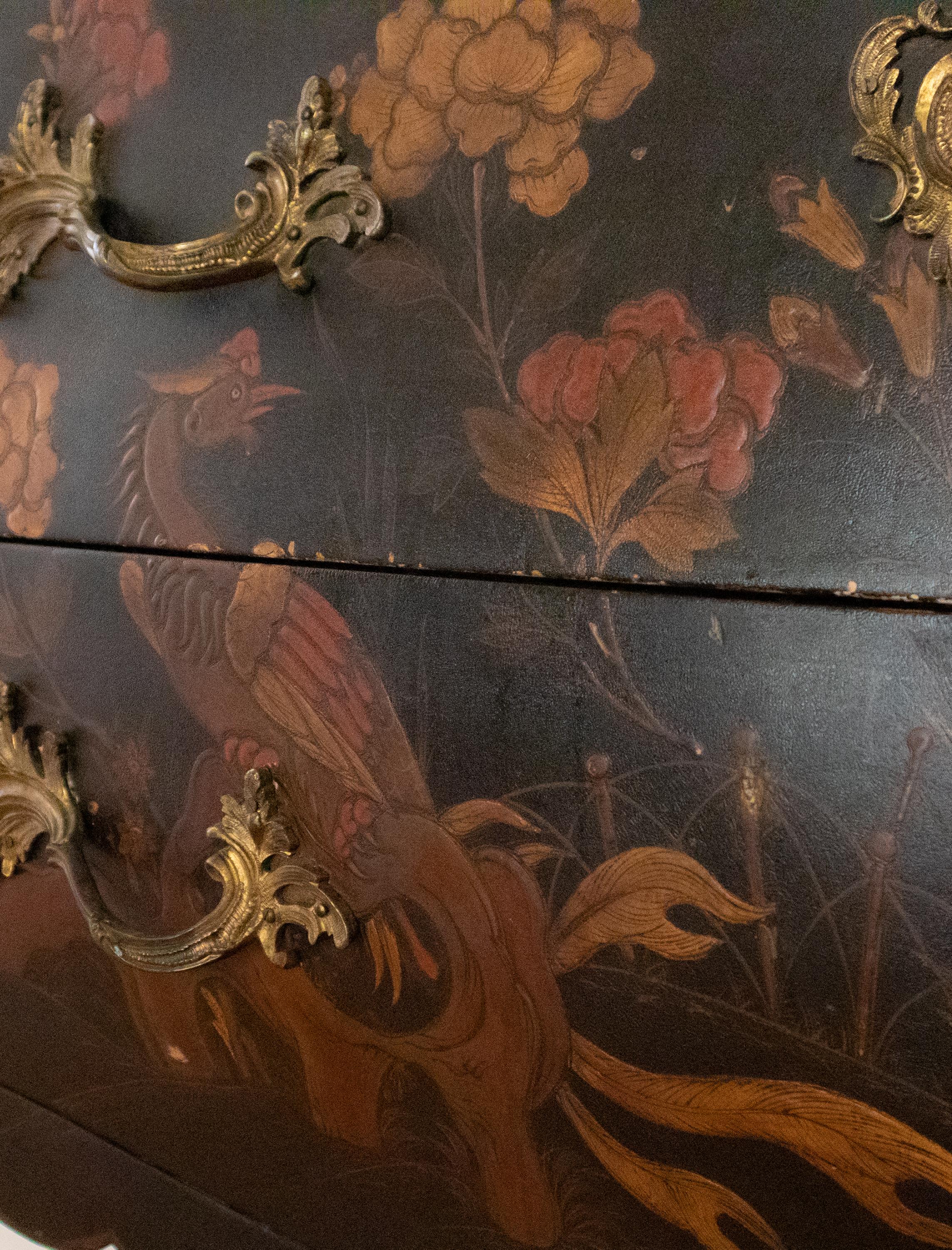 Louis XV Style Marble Top Chinese Lacquered Stamped Commode For Sale 1