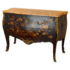 Louis XV Style Marble Top Chinese Lacquered Stamped Commode