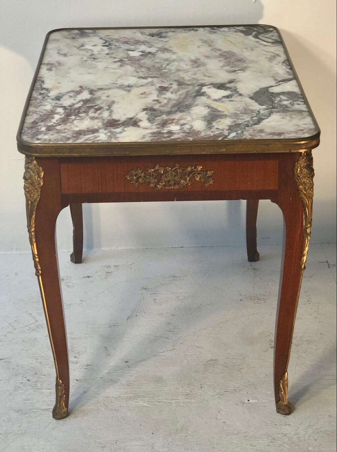 French Louis XV Style Marble-Top Coffee Table with Bronze Mounts For Sale