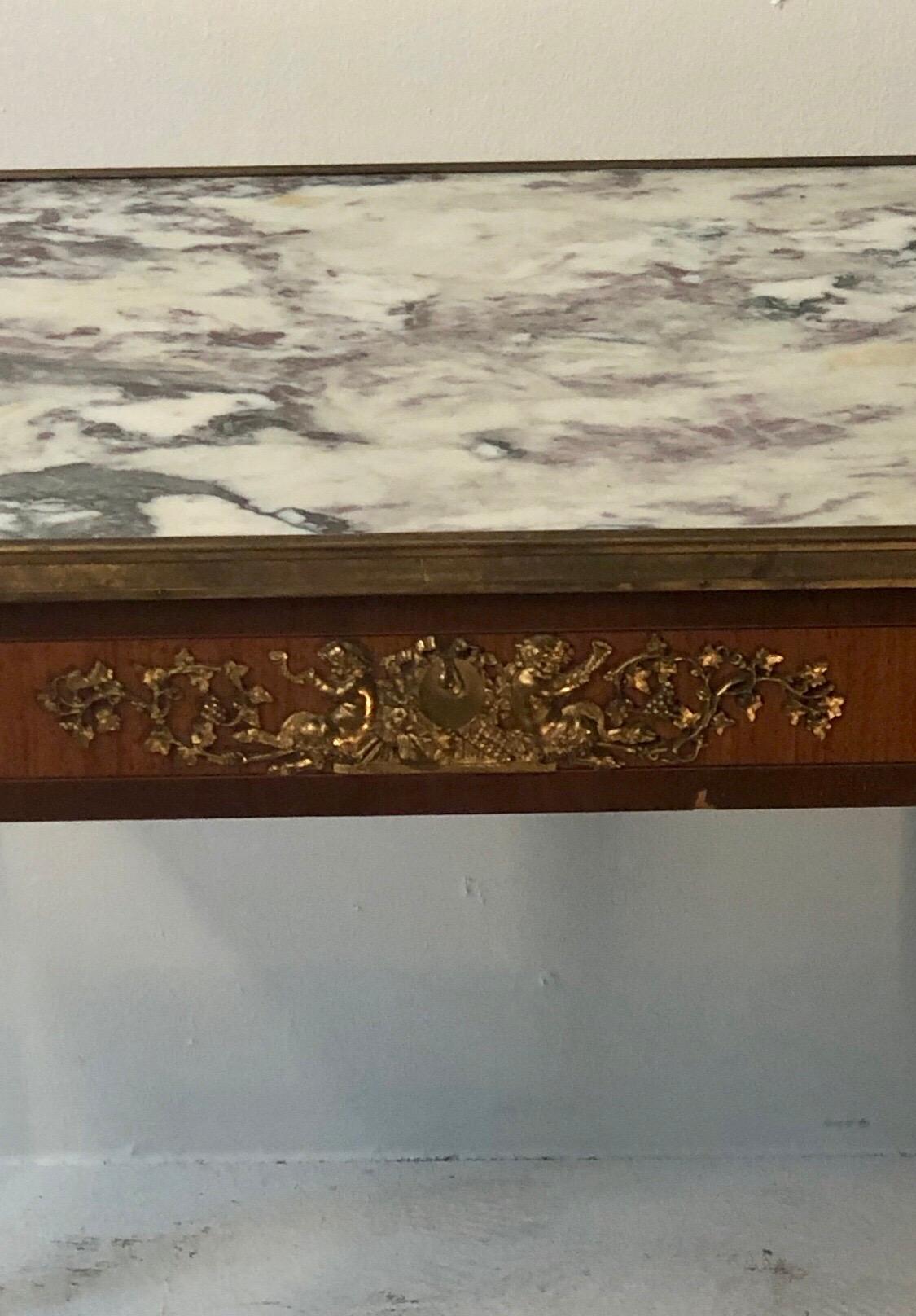 Louis XV Style Marble-Top Coffee Table with Bronze Mounts In Good Condition For Sale In Charleston, SC